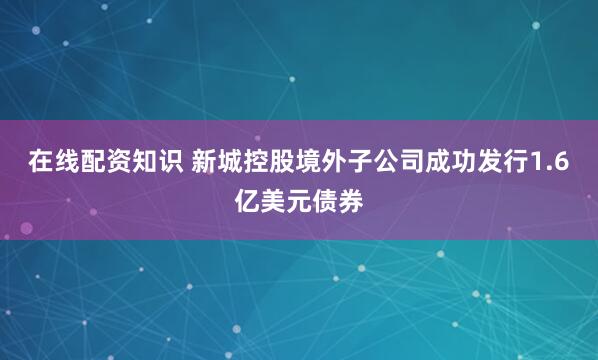 在线配资知识 新城控股境外子公司成功发行1.6亿美元债券